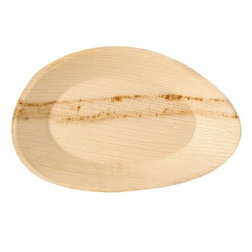 L'assiette ovale en feuille de palmier PAPSTAR (26x17 cm), écologique, carton de 25 pièces de PAPSTAR GmbH, est une assiette jetable durable de forme ovale avec un grain naturel - parfaite pour un dîner écologique.