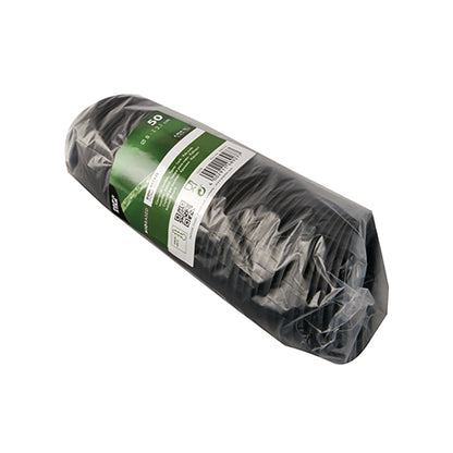 Een verpakking met 50 witte ronde koepeldeksels van C-PLA van PAPSTAR GmbH, 2,1 cm hoog, in een transparante verpakking met een groen-wit etiket met technische gegevens, barcode en aanwijzingen voor veelzijdige toepassingen.