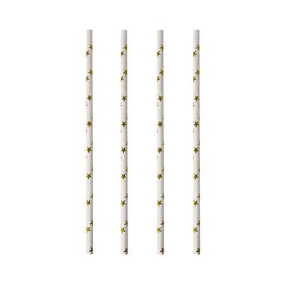 Quatre pailles en papier PAPSTAR (noir/blanc « Stripes », Ø 6 mm, 20 cm) sont disposées verticalement et uniformément sur un fond blanc. Les pailles écologiques de la société PAPSTAR GmbH sont biodégradables.