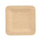 Ein PAPSTAR 10 Teller, Bambus "pure" eckig von der PAPSTAR GmbH, quadratisch und hellbraun mit abgerundeten Ecken, wird auf weißem Hintergrund abgebildet. Er verfügt über eine glatte Oberfläche mit Holzmaserung und ist umweltfreundlich und biologisch abbaubar.