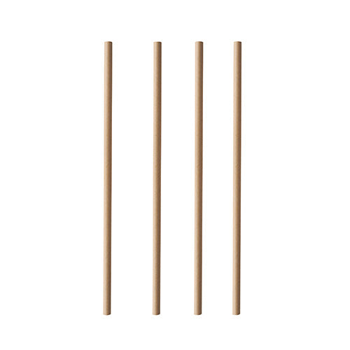 Vier PAPSTAR 100 rietjes van papier „pure“ (Ø 6 mm, 20 cm, PAPSTAR GmbH) staan verticaal in een rij op een witte achtergrond.