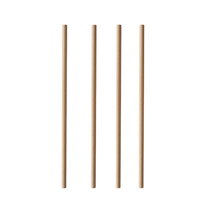 Vier PAPSTAR 100 rietjes van papier „pure“ (Ø 6 mm, 20 cm, PAPSTAR GmbH) staan verticaal in een rij op een witte achtergrond.