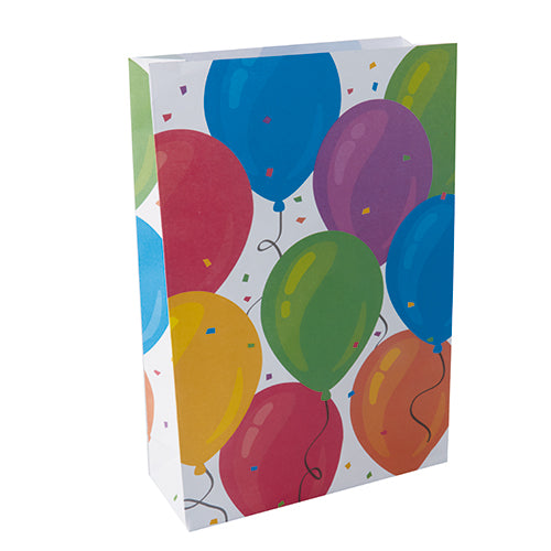 Die PAPSTAR 10 Partytüten der PAPSTAR GmbH sind rechteckige Geschenktüten aus Papier mit einem bunten Luftballon- und Konfettimuster auf Weiß – ideal für jede Feier.