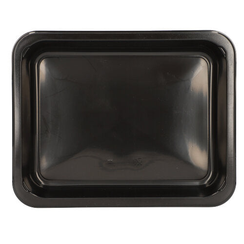 Un plateau micro-ondes Starpak 50 rectangulaire noir, plateau alimentaire en PP de Starpak est illustré de dessus sur fond blanc. Le plateau vide, adapté au micro-ondes, a des coins légèrement arrondis.