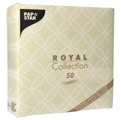 Die PAPSTAR 50 Servietten "ROYAL Collection" 1/4-Falz 40 x 40 cm champagner Servietten der PAPSTAR GmbH bringen mit ihrem raffinierten Design und der praktischen 50er-Packung eleganten Stil auf Ihren Tisch.