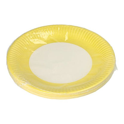 PAPSTAR GmbH 20 ronde kartonnen borden Ø 23 cm, geel met witte midden, verpakt in transparante folie - ideaal voor evenementen en feesten.