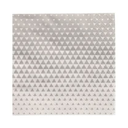 Les PAPSTAR 20 serviettes (25x25 cm, 3 plis, 1/4 pli) de la société PAPSTAR présentent un design carré gris avec des triangles blancs et un bord texturé - idéal pour la décoration de table.
