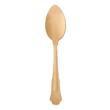 Een set van zes PAPSTAR houten lepels "pure" 19,5 cm in vintage-design van de PAPSTAR GmbH op witte achtergrond - een elegante, milieuvriendelijke upgrade van de traditionele houten lepels.