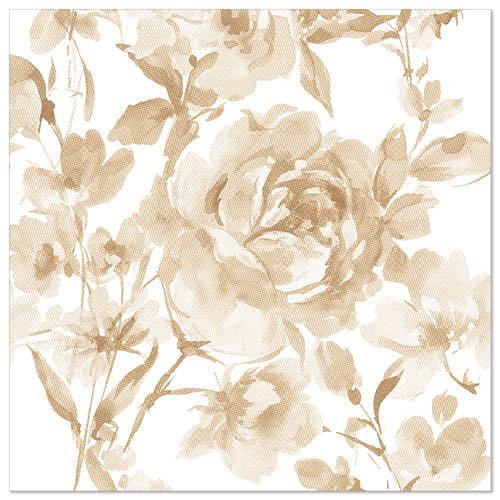 Een delicaat, aquarelachtig, beige bloemenontwerp met abstracte rozen siert de PAPSTAR 50 servetten "ROYAL Collection" 1/4-vouw 40x40 cm in zand van PAPSTAR GmbH - perfect voor elke elegant gedekte tafel.