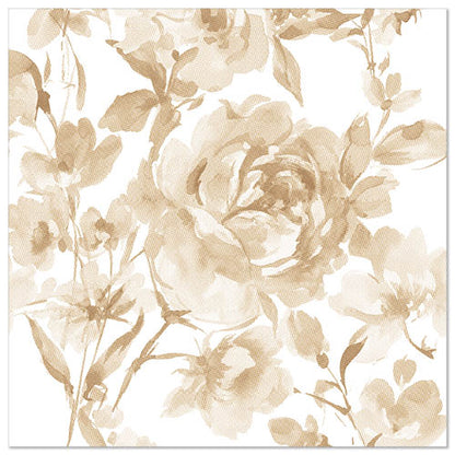 Een delicaat, aquarelachtig, beige bloemenontwerp met abstracte rozen siert de PAPSTAR 50 servetten "ROYAL Collection" 1/4-vouw 40x40 cm in zand van PAPSTAR GmbH - perfect voor elke elegant gedekte tafel.
