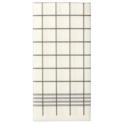 Een witte, 2-laagse servet "Kitchen Towel" met grijs raster en diagonale lijnen, vergelijkbaar met de PAPSTAR 30 servetten "PUNTO" 1/8-vouw, 39x40cm, microgeprägt van de PAPSTAR GmbH.