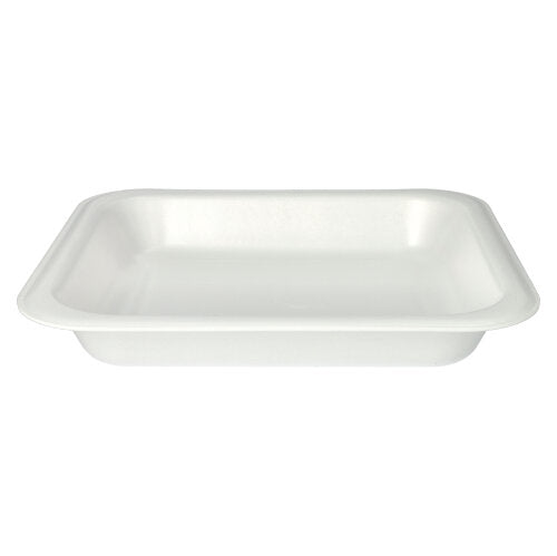 Les Starpak 50 barquettes scellées XPS en blanc (4,2 x 24,5 x 26,5 cm) sont des plateaux alimentaires laminés rectangulaires avec des côtés plats et des coins arrondis - parfaits pour la gastronomie - et sont présentés sur un fond blanc uni.