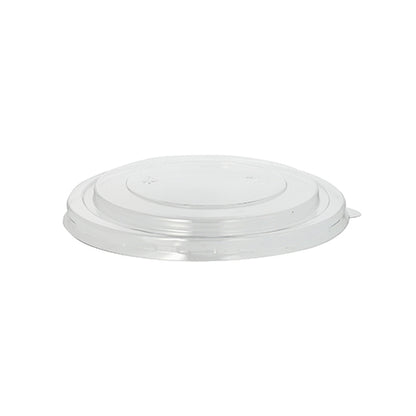 Le couvercle Starpak 50 pour saladiers, rond, clair, 2 cm de hauteur, PET est un couvercle en plastique clair et plat avec un centre légèrement surélevé et une petite languette pour un retrait facile, adapté aux bols à salade ronds.