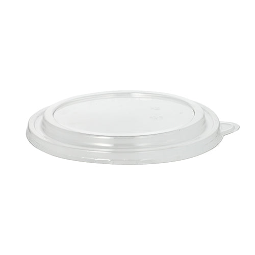 Le couvercle Starpak 50 pour saladiers est un couvercle rond en PET transparent (2 cm de haut) avec une petite languette à déchirer, illustré sur fond blanc.