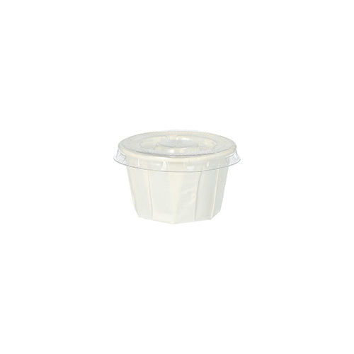 Le couvercle Starpak 125 pour gobelet à sauce est un couvercle rond transparent en PET (Ø 5,9 cm, 0,7 cm) pour gobelets à épices. Il est illustré sur fond blanc pour une visibilité optimale. Le paquet contient 125 pièces.