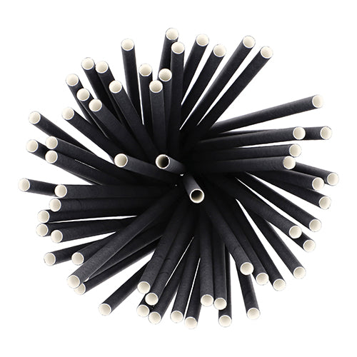 Vue de dessus de PAPSTAR 500 pailles à secouer en papier Ø 8 mm · 25 cm de PAPSTAR GmbH, disposées radialement avec les extrémités blanches vers l'extérieur ; Ces pailles en papier écologiques et biodégradables sont des pailles en papier respectueuses de l'environnement.