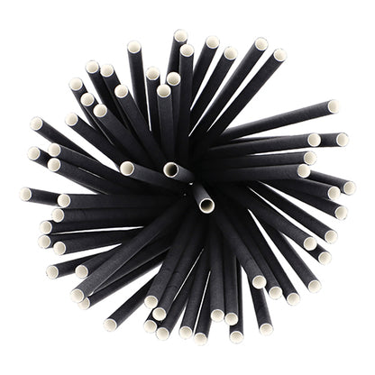 Vue de dessus de PAPSTAR 500 pailles à secouer en papier Ø 8 mm · 25 cm de PAPSTAR GmbH, disposées radialement avec les extrémités blanches vers l'extérieur ; Ces pailles en papier écologiques et biodégradables sont des pailles en papier respectueuses de l'environnement.