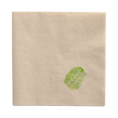 Les PAPSTAR 250 serviettes, 2 plis 33 x 33 cm 1/8-pli de la société PAPSTAR sont des serviettes simples, brun clair avec un logo vert et "Nature" en blanc dans le coin - idéales pour une table élégamment dressée.