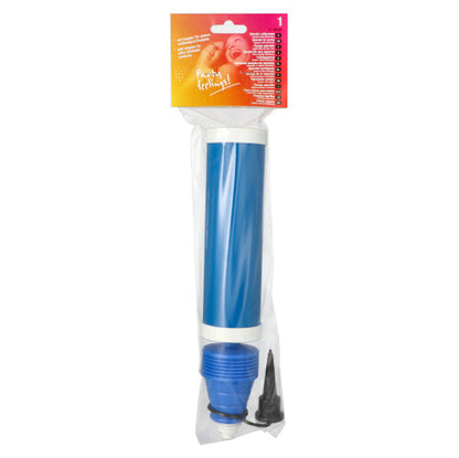 De PAPSTAR speciale ballonpomp (27,5 cm, blauw) voor feestjes van PAPSTAR GmbH wordt geleverd in een doorzichtige zak met een kleurrijk etiket en bevat naast de pomp een tuitopzetstuk.