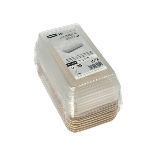 De Starpak 10 Sushi-schalen palmblad rechthoekig met rPET-deksel „Kombipack“ biedt rechthoekige schalen met deksel, ideaal voor het gemakkelijk serveren en bewaren van sushi of voor combinatie met een passend rPET-deksel.