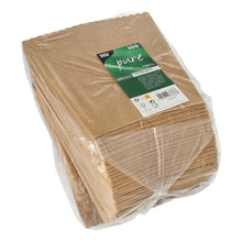 Une pile de boîtes à pop-corn marron PAPSTAR (19,7x7x7 cm, 100 pièces) est emballée dans du plastique transparent avec une étiquette vert-blanc - idéal pour la prochaine soirée cinéma.