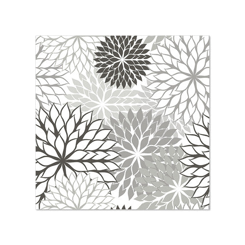 PAPSTAR 20 serviettes (25 x 25 cm, 3 plis, 1/4 pli) de la société PAPSTAR présentent un motif floral carré avec des pétales pointus en noir, gris et blanc sur fond blanc - une décoration de table parfaite avec des fleurs de tailles différentes réparties uniformément.