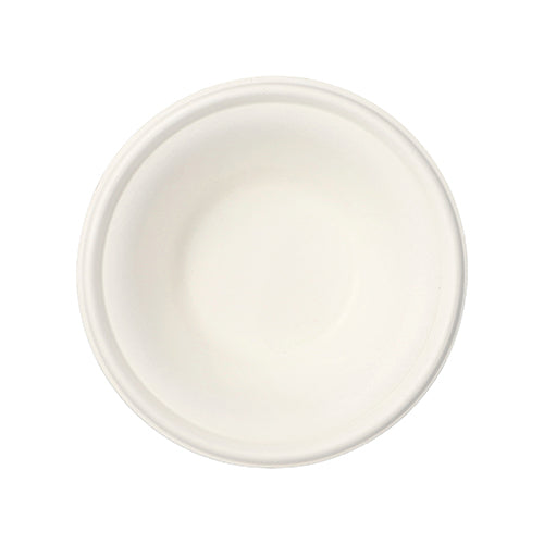 Un simple bol rond, blanc et plat de PAPSTAR GmbH - PAPSTAR 100 bols, canne à sucre «pure» - en canne à sucre écologique est visible de dessus sur un fond blanc; parfait pour le besoin de bols jetables durables.