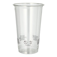 De Starpak 50 drinkbeker R-PET, glashelder van Starpak, is een doorzichtige, conische beker met een opdruk ter hoogte van de bodem, ideaal voor het milieuvriendelijk serveren van dranken en afgebeeld op een witte achtergrond.
