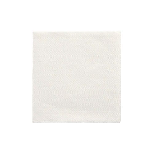 Une PAPSTAR serviette 1/4 pli (24x24 cm, blanche, "DAILY Collection", 20 pièces) de la PAPSTAR GmbH est au centre sur un fond blanc, non utilisée avec une texture subtile et encore emballée dans du film plastique pour la fraîcheur.