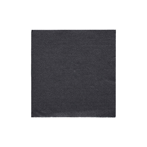 Een PAPSTAR servet 1/4-vouw, 24x24 cm in zwart uit de "DAILY Collection" (20 stuks, folie) van PAPSTAR GmbH ligt tegen een witte achtergrond - ideaal voor stijlvolle tafeldecoratie.