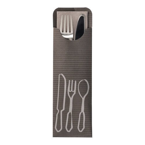 De PAPSTAR 100 bestekzakjes (23,5 x 7,3 cm) van PAPSTAR GmbH bevatten een kleurrijk bistro-servet en zijn voorzien van witte bestekomtrekken – ideaal voor het opbergen van vork en mes in de horeca.