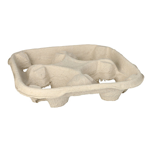 Een PAPSTAR GmbH draagtray "To Go" van natuurlijk karton (4,7x22,4 cm) voor bekers, met vier vakken, licht schuin weergegeven op een witte achtergrond (110 stuks per verpakking).
