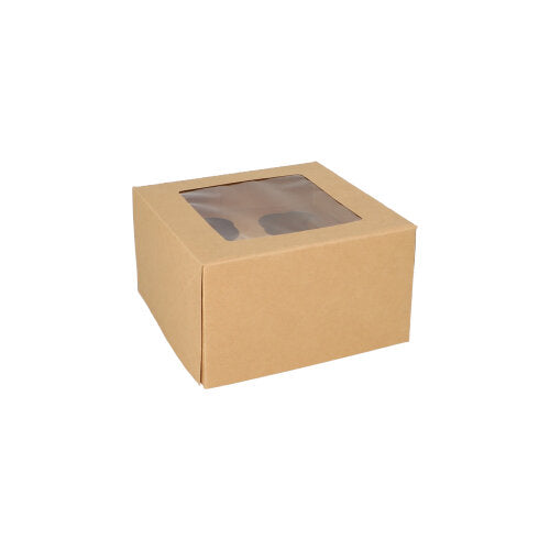 La boîte à cupcakes carrée de 25 PAPSTAR 10 cm avec fenêtre en PLA de PAPSTAR GmbH est biodégradable et est présentée sur fond blanc.