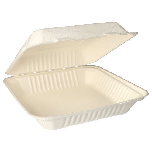 Les PAPSTAR 25 boîtes à menu, canne à sucre "pure" blanches de la PAPSTAR GmbH sont des contenants à emporter rectangulaires, blancs, compostables, en fibre de canne à sucre durable avec des côtés ondulés – idéaux pour la restauration respectueuse de l'environnement.