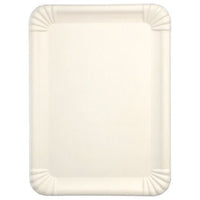 La PAPSTAR Plats de service « pure » en canne à sucre, carrés, 26 x 35 cm, blancs (25 pièces) de la PAPSTAR Les assiettes « GmbH » sont des assiettes jetables simples, rectangulaires, de couleur crème, aux bords arrondis et aux coins striés — idéales comme assiettes de service jetables et respectueuses de l'environnement.