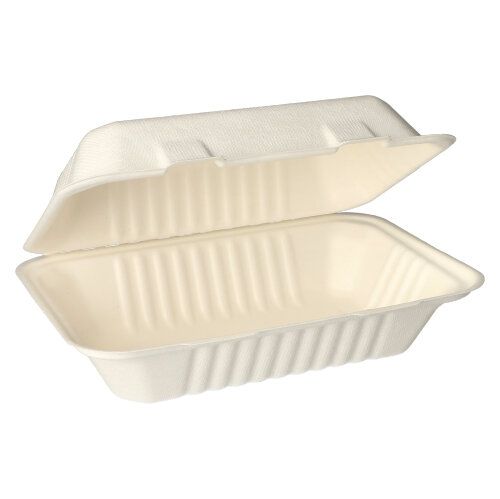 Les PAPSTAR 25 boîtes à menu, canne à sucre "pure" blanches de la PAPSTAR GmbH sont des contenants à emporter rectangulaires, biodégradables, avec couvercle rabattable – idéaux pour un catering écoresponsable et des plats à emporter durables.