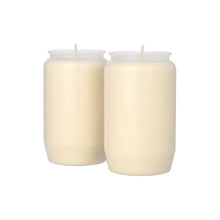 Twee PAPSTAR compositie-olielampen Ø 5,8 cm in transparante hoes (2 stuks, PAPSTAR GmbH) staan naast elkaar voor een witte achtergrond en zorgen voor sfeervolle verlichting.