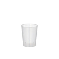 Le lot de verres réutilisables Starpak 20, en PP incassable (4 cl, Ø 4,3 cm, hauteur 5,2 cm), représente un verre à schnaps vide et transparent sur fond blanc – idéal pour un usage réutilisable.