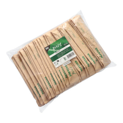 Les PAPSTAR 50 ensembles de couverts en bois « pure » avec serviette dans un sac en papier de la PAPSTAR GmbH sont des ensembles de couverts en bois emballés individuellement et respectueux de l'environnement – idéaux pour des événements durables et des accessoires de fête biodégradables.