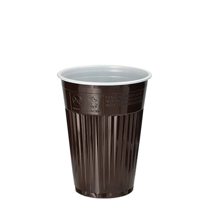 De Starpak 100 Thermo-automaatbeker (PS, 0,18 l, Ø 7,03 cm, 9 cm) in bruin/wit met geribbelde buitenkant en gladde binnenkant staat rechtop - ideaal om drankjes onderweg warm te houden. Levering in een verpakking van 100 stuks.