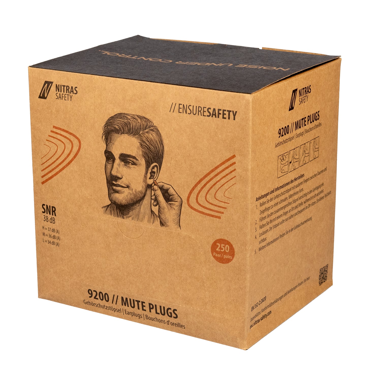 NITRAS MUTE PLUGS, bouchons d'oreille, orange, EN 352-2, 250 paires / boîte UE | Paquet (1 pièce)