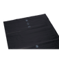 Ein großer, flacher DEISS 95007 schwarzer Müllsackbogen der EMIL DEISS KG (570+400x1150x0,1 mm) zeigt Recycling- und Kunststoff-ID-Symbole mit der Zahl 65 in weiß - ideal für die Abfallentsorgung auf einem schlichten weißen Hintergrund. Der Karton enthält 120 Säcke.