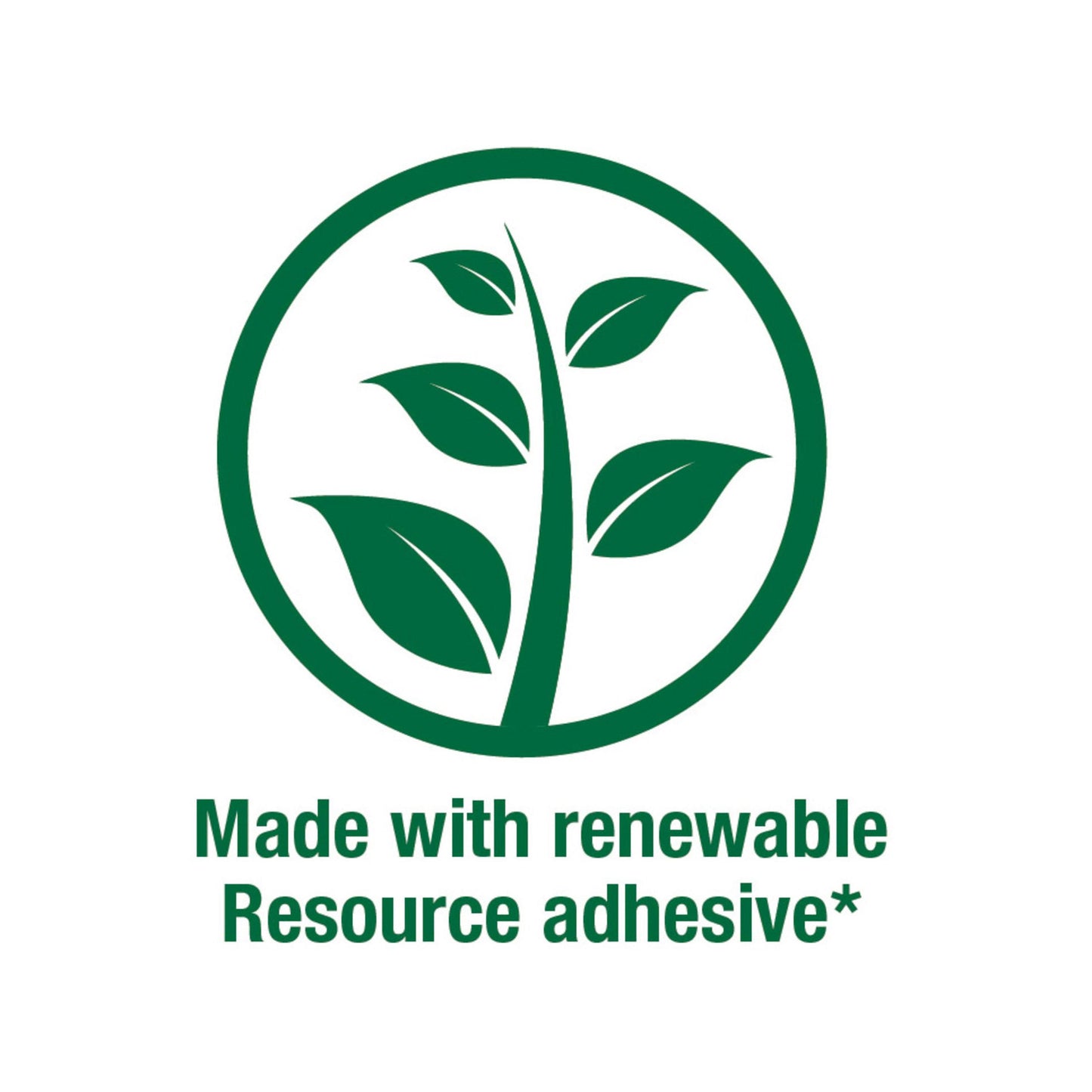 Ein grünes Kreissymbol mit einer stilisierten Pflanze und dem Text "Made with renewable Resource adhesive*" unterstreicht, dass 3M Deutschland GmbH Post-it® Notes im Großformat, Gelb, liniert (100% PEFC), umweltfreundliche Haftnotizen sind.