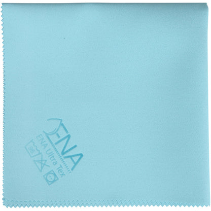 Un chiffon ENA Ultra Tex PU bleu clair (38x37 cm) de Abena Re-Seller GmbH avec des bords en zigzag, des symboles d'entretien et l'inscription "FNA Ultra Tex" en bas à gauche - parfait pour un nettoyage sans traces.