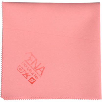 Le chiffon ENA Ultra Tex PU de Abena Re-Seller GmbH est un chiffon de nettoyage rose carré (38x37 cm) avec des bords en zigzag pour un nettoyage sans traces et un logo de marque imprimé avec des symboles d'entretien dans un coin.