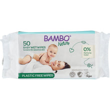 Eine Packung Bambo Nature Feuchpflegetücher (50 Stück) von Abena Re-Seller GmbH, hergestellt aus 100% Viskose, biologisch abbaubar, geeignet für empfindliche Haut, mit 0% Parfüm und Farbe.