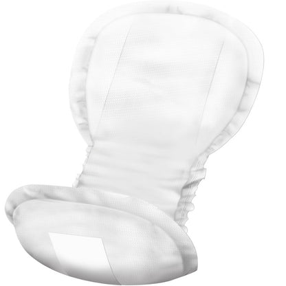 Gros plan d'un coussin de maternité ABENA, Premium de Abena Re-Seller GmbH (paquet de 15 pièces), incliné sur fond blanc. Le coussin a une forme profilée, une surface texturée et une haute capacité d'absorption - idéal comme serviettes de maternité.