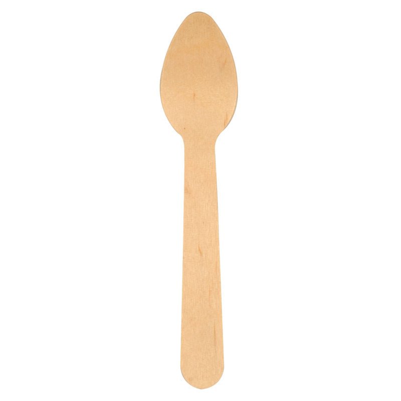 De 11 cm lange koffielepel van hout van Abena Re-Seller GmbH (verpakking van 100 stuks) scoort met een eenvoudig ontwerp, is milieuvriendelijk en biologisch afbreekbaar en is gefotografeerd op een witte achtergrond.