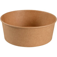 Un récipient marron en papier kraft/PE de la société Abena Re-Seller GmbH, d'une capacité de 1 100 ml, d'un diamètre de 18,7 cm, sans couvercle et aux parois lisses. Conditionnement : 50 pièces. Illustré sur fond blanc.