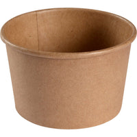 Een bekertje van 240 ml, met een diameter van 9,7 cm, van Abena Re-Seller GmbH, is afgebeeld in bruin kraftpapier/PE op een witte achtergrond. Het bekertje heeft een glad oppervlak en een omgeslagen rand. De verpakking bevat 50 stuks.